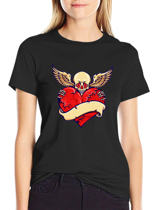 Skull Heart Wings Graphic T-Shirt - Mens Black Tee