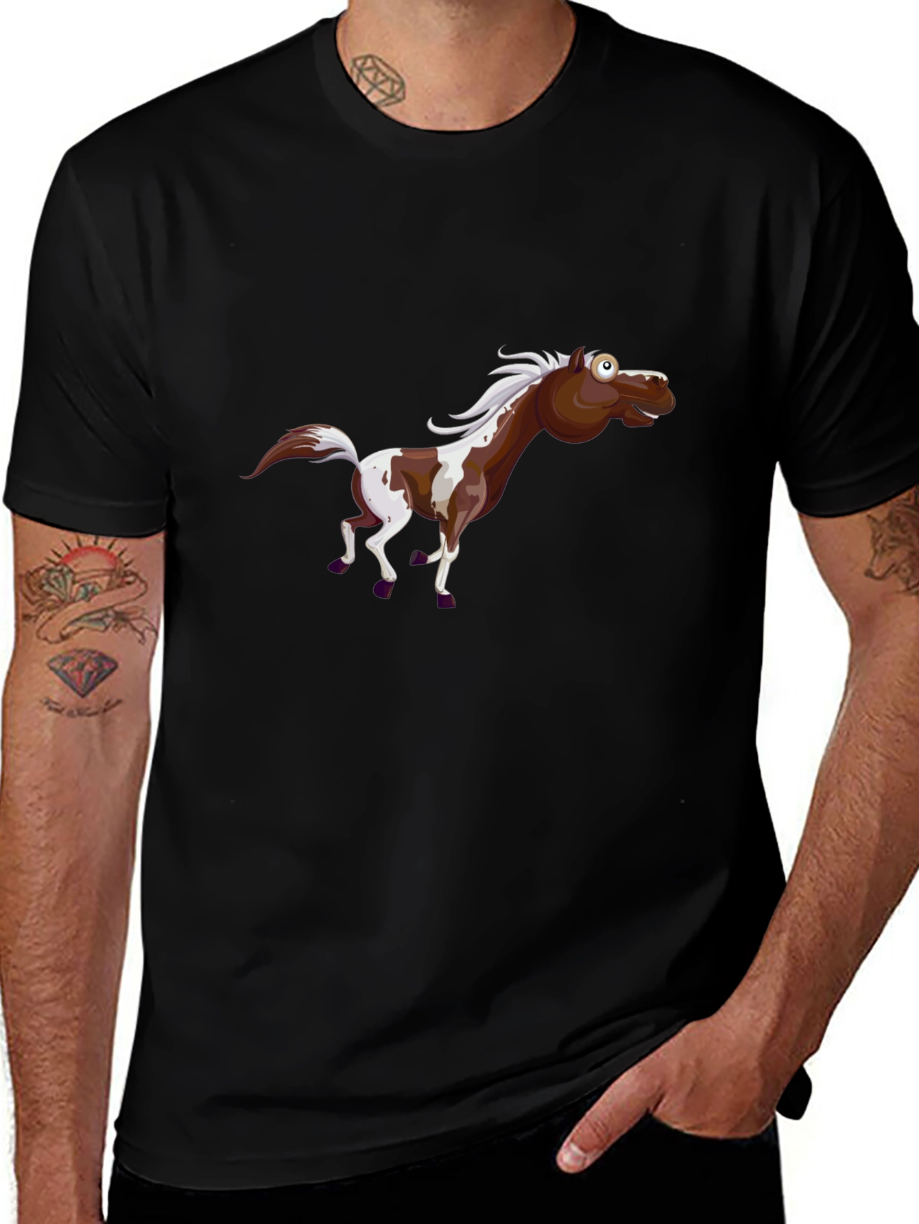Funny Horse Graphic Black T-Shirt