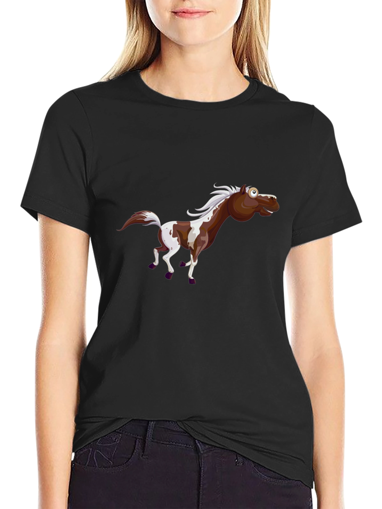 Funny Horse Graphic Black T-Shirt