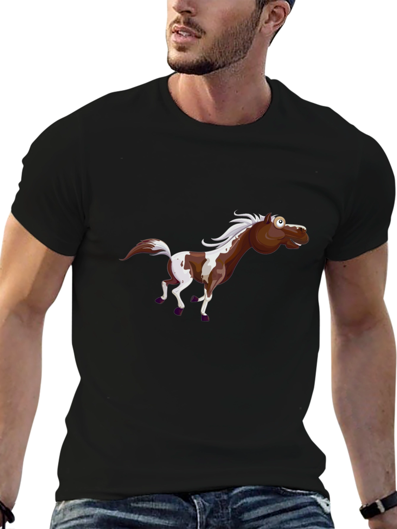Funny Horse Graphic Black T-Shirt