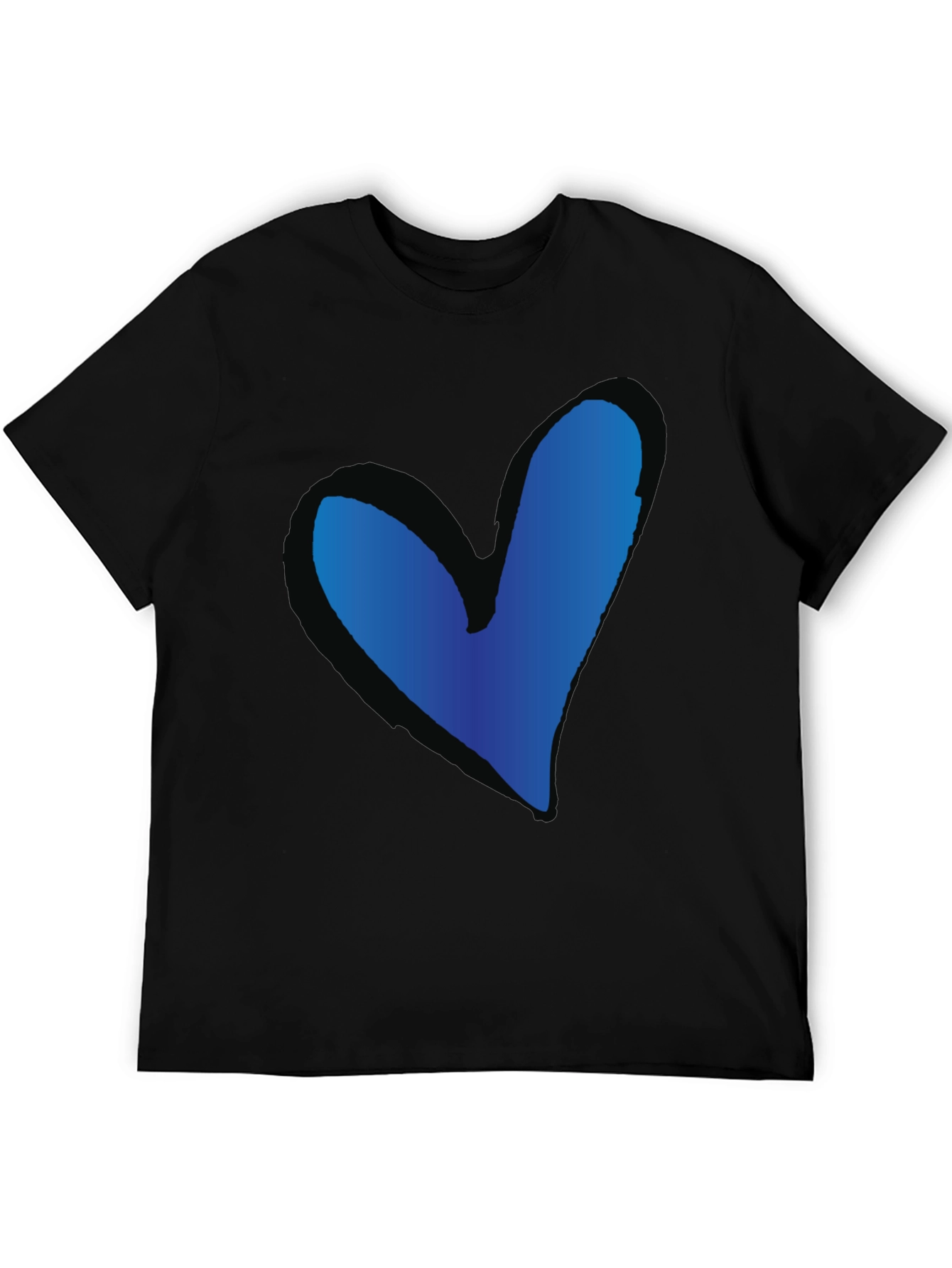 Blue Heart Graphic Black T-Shirt