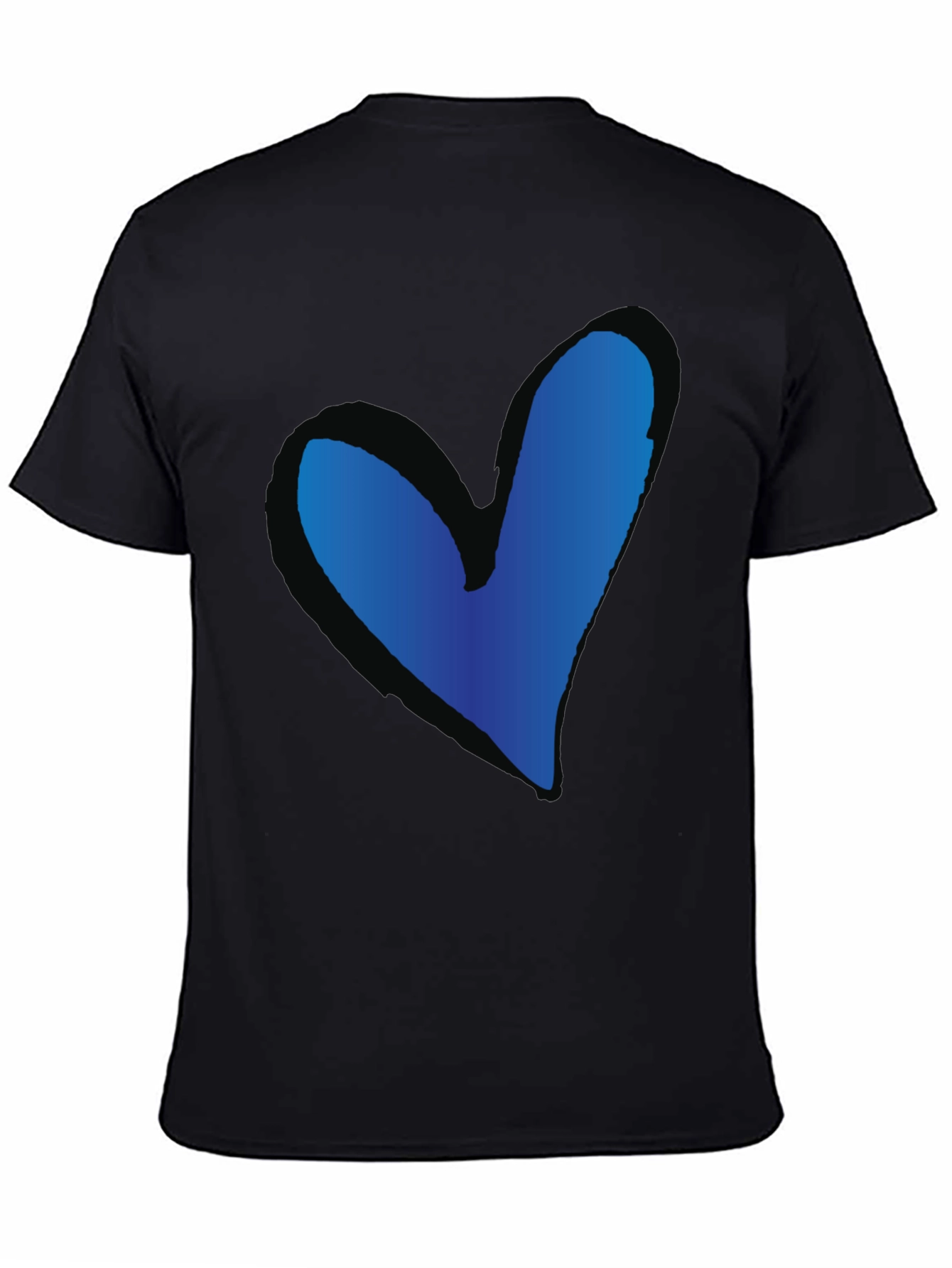 Blue Heart Graphic Black T-Shirt