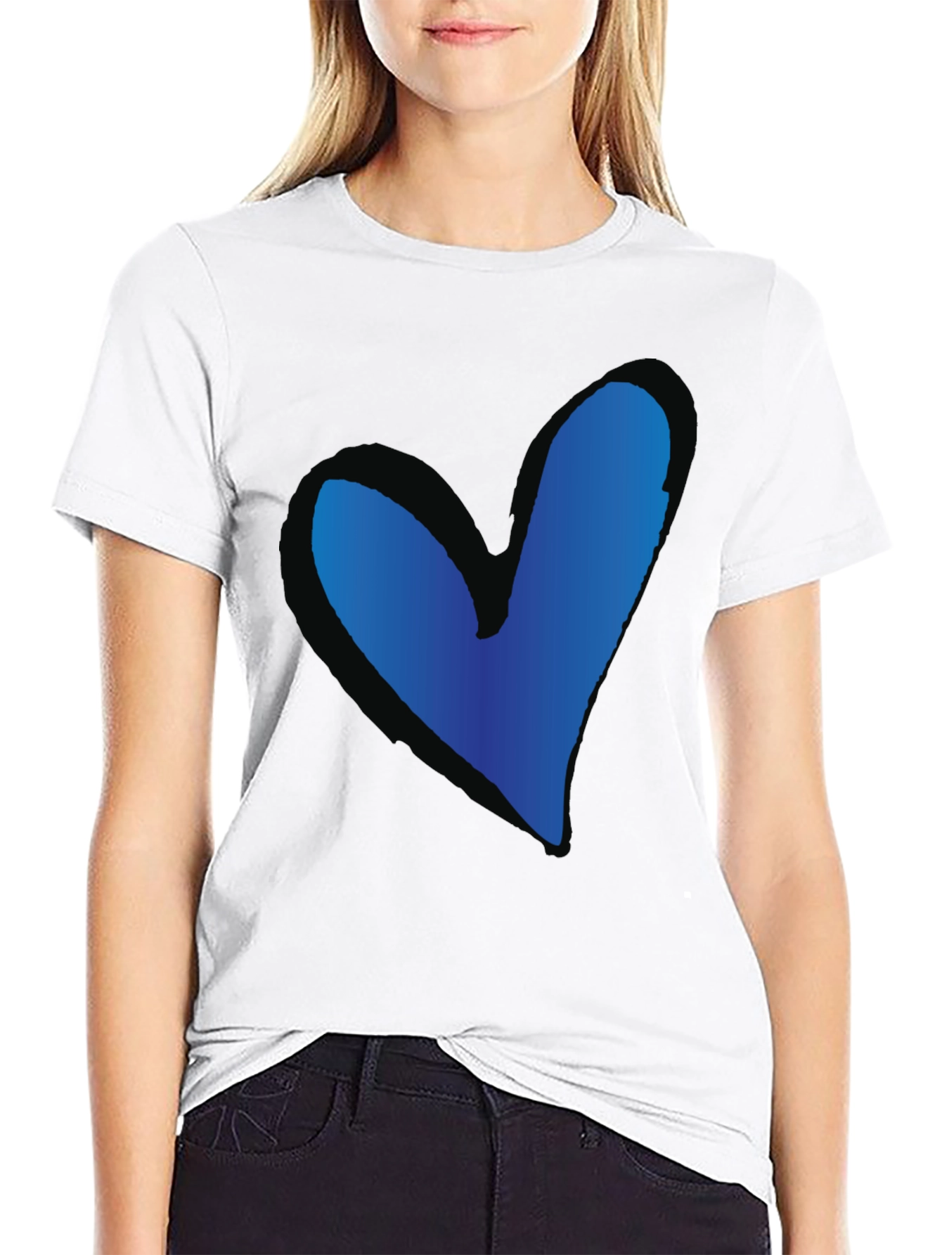 Blue Heart Graphic Black T-Shirt