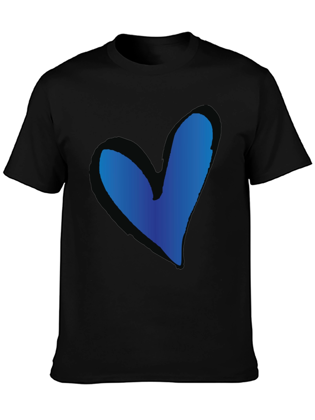 Blue Heart Graphic Black T-Shirt