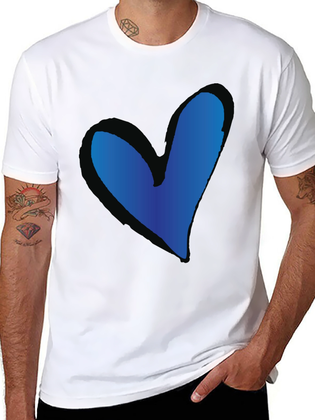 Blue Heart Graphic Black T-Shirt