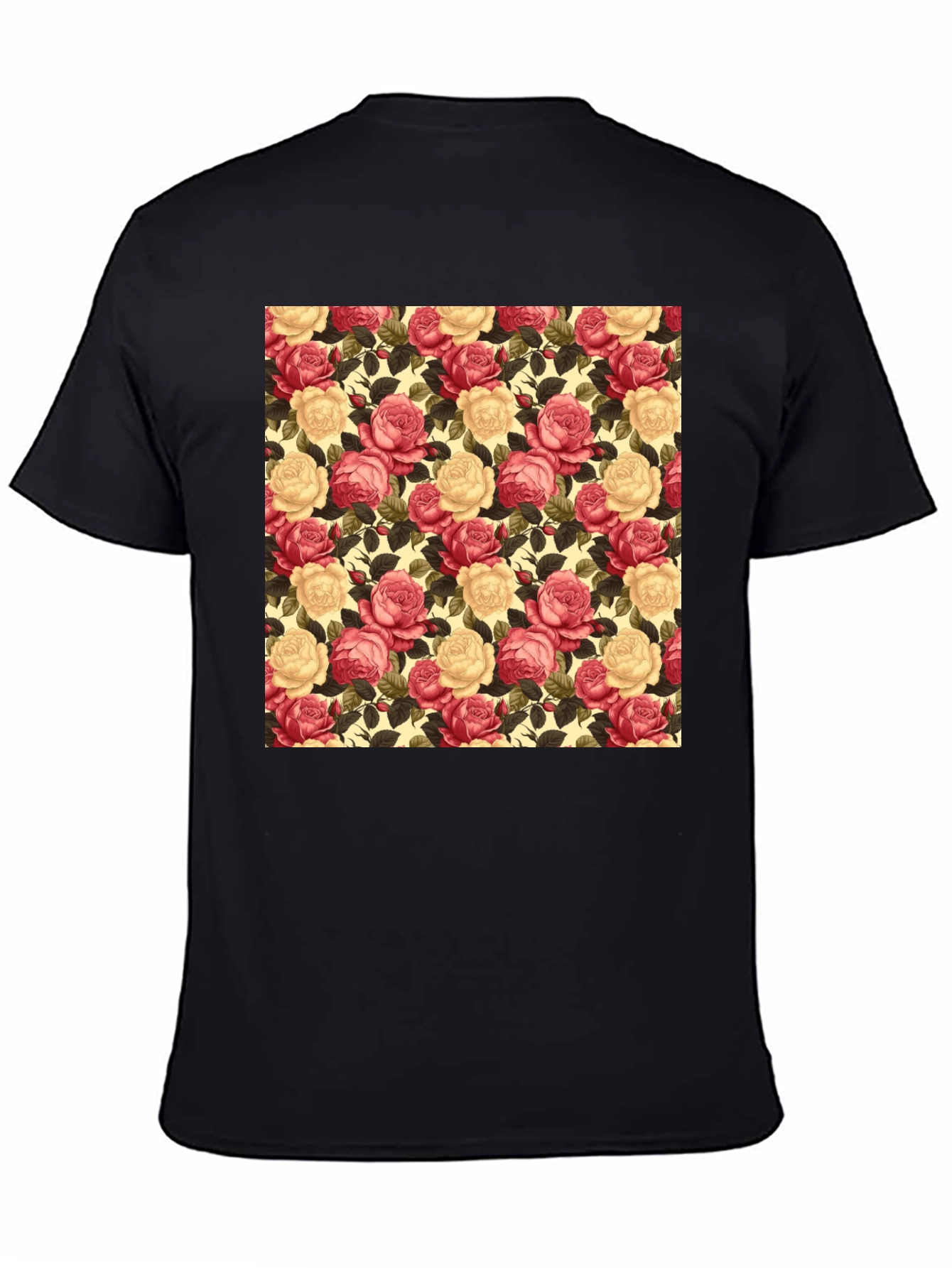 Floral Rose Print Black T-Shirt