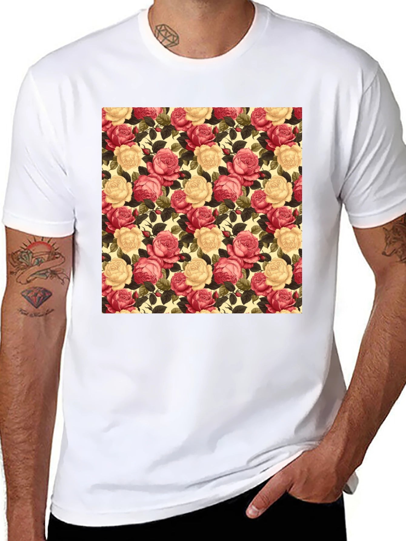 Floral Rose Print Black T-Shirt