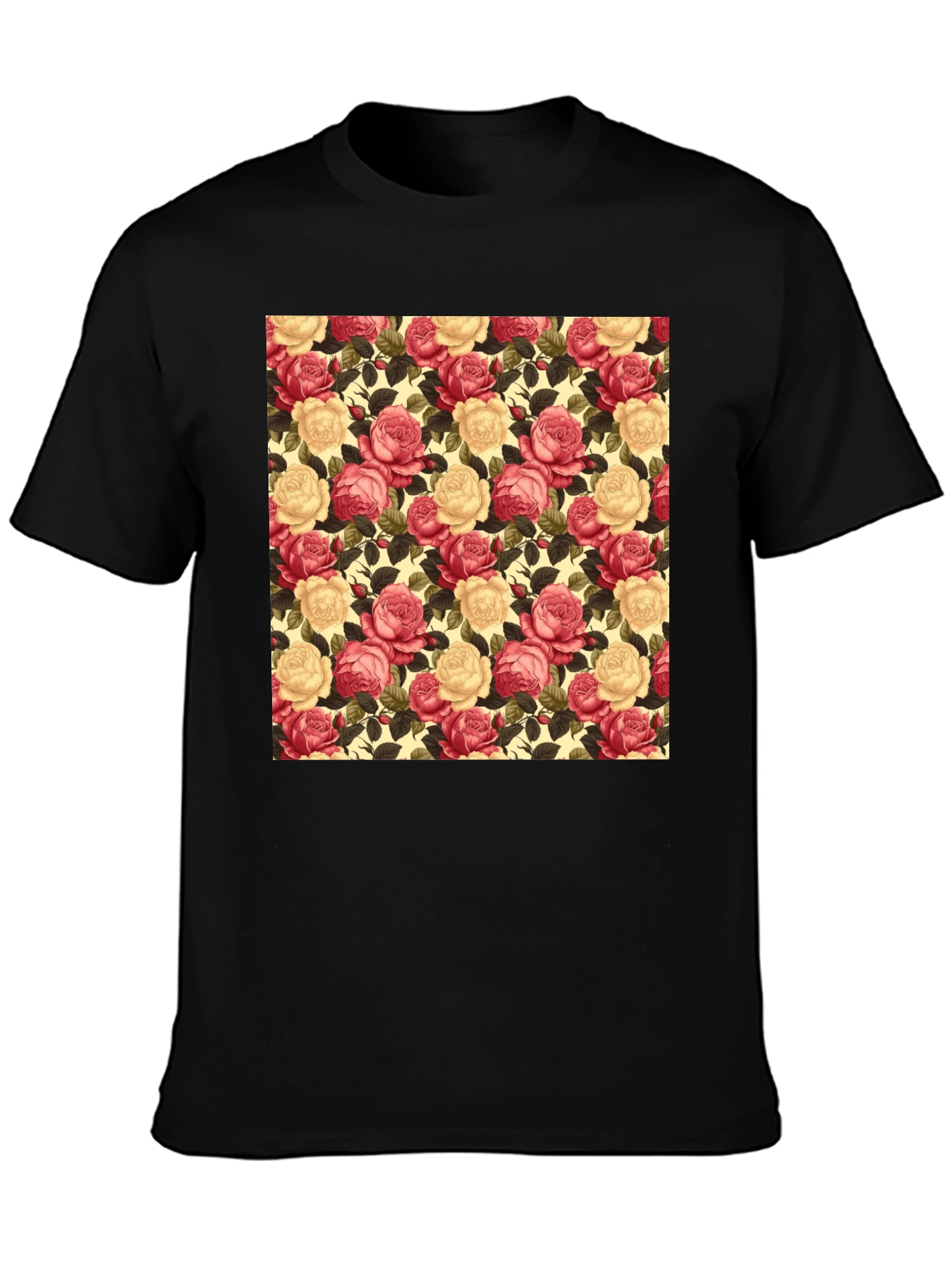 Floral Rose Print Black T-Shirt