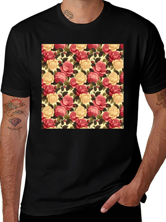 Floral Rose Print Black T-Shirt
