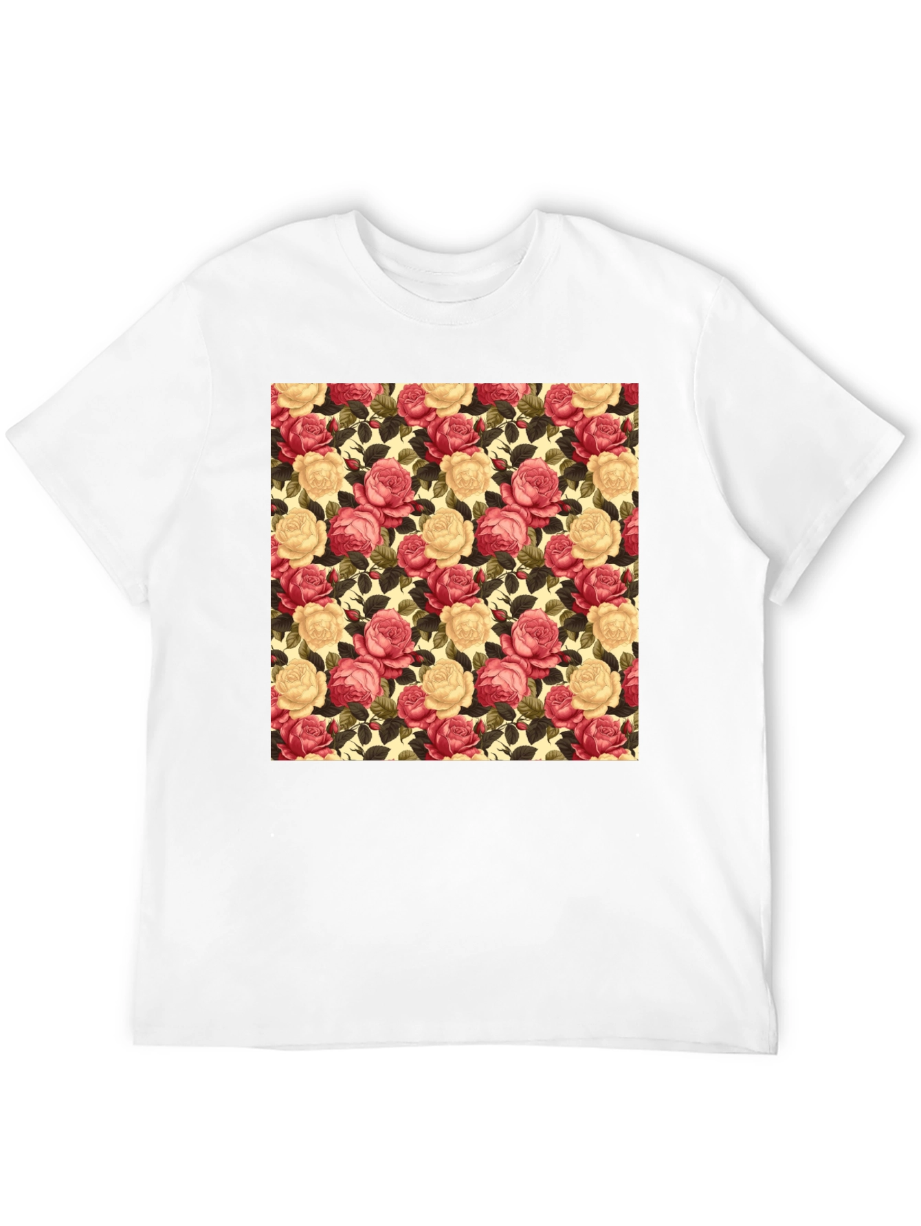 Floral Rose Print Black T-Shirt