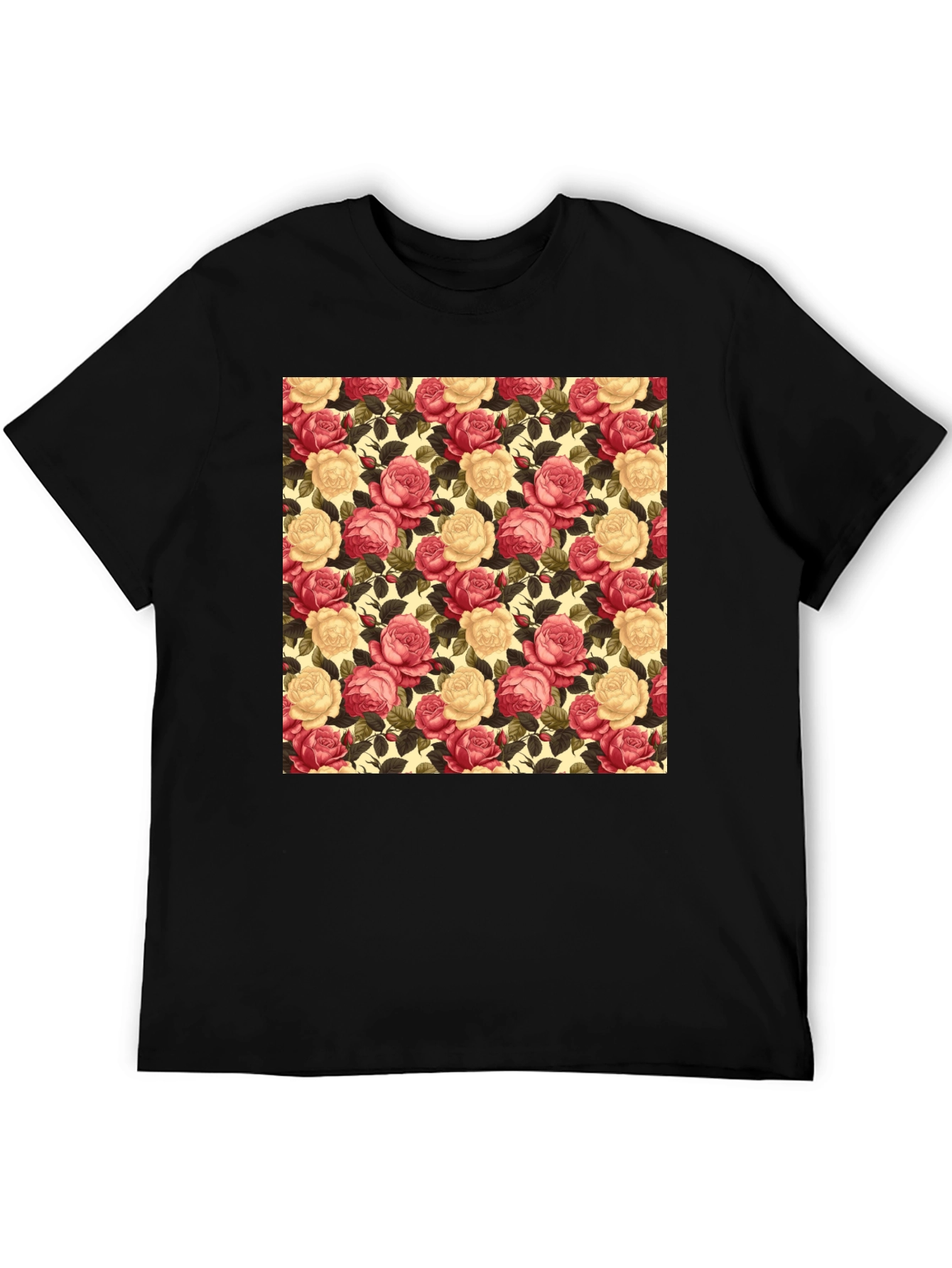 Floral Rose Print Black T-Shirt