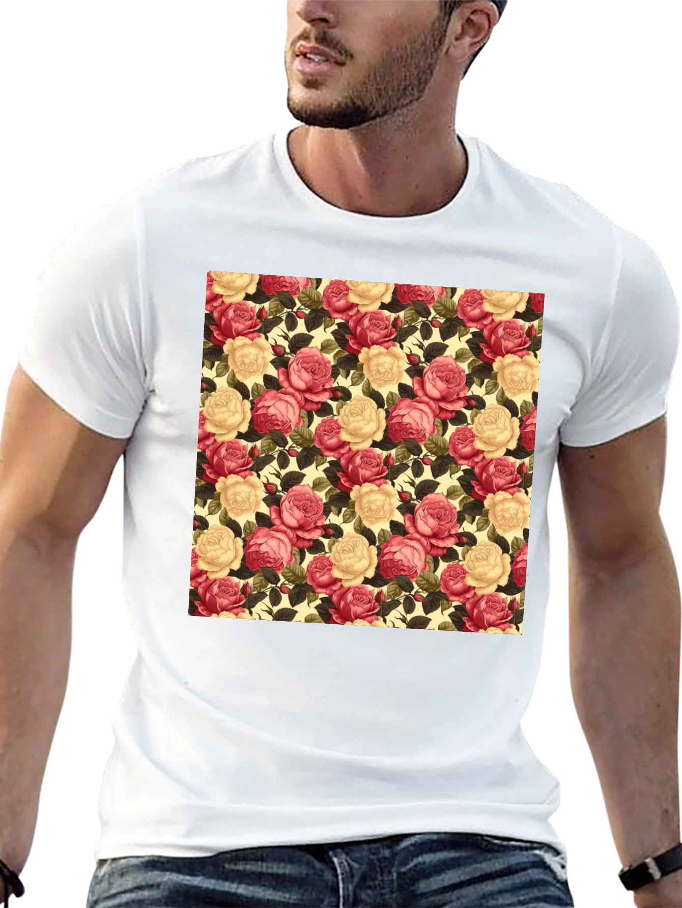 Floral Rose Print Black T-Shirt