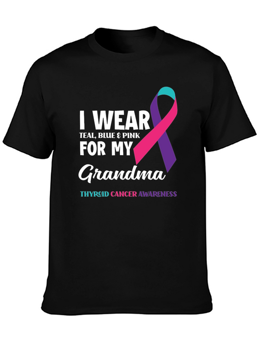 Thyroid Cancer Awareness T-Shirt - I Wear Teal Blue & Pink For My Grandma