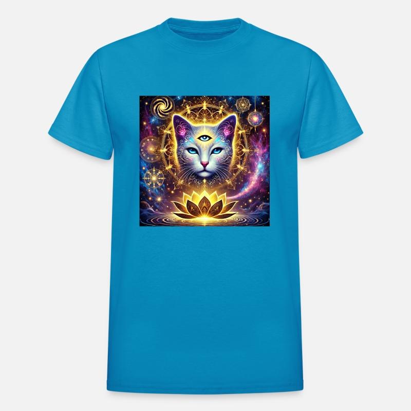 Mystical Cat with Third Eye and Golden Lotus