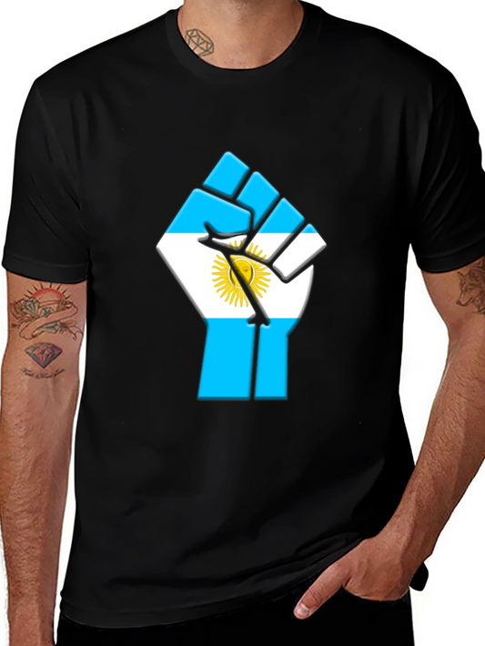 Argentina Flag Fist Graphic Tee - Black Cotton T-Shirt