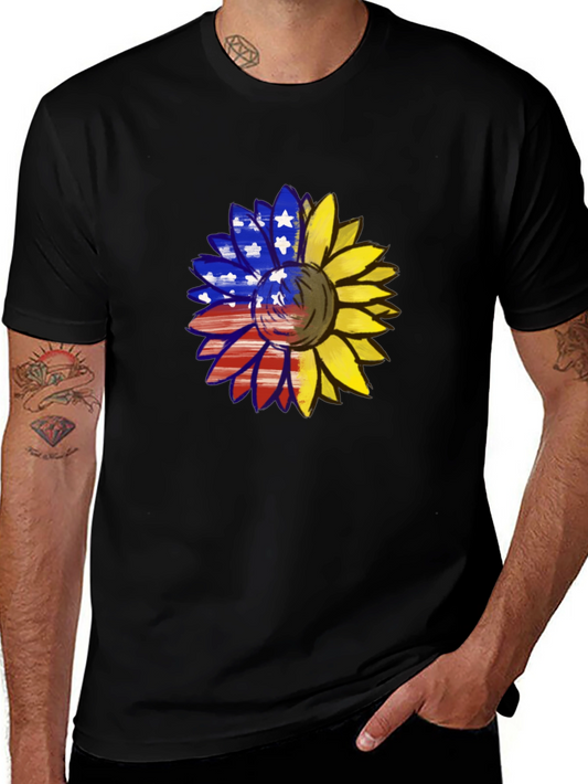 American Flag Sunflower Graphic T-Shirt
