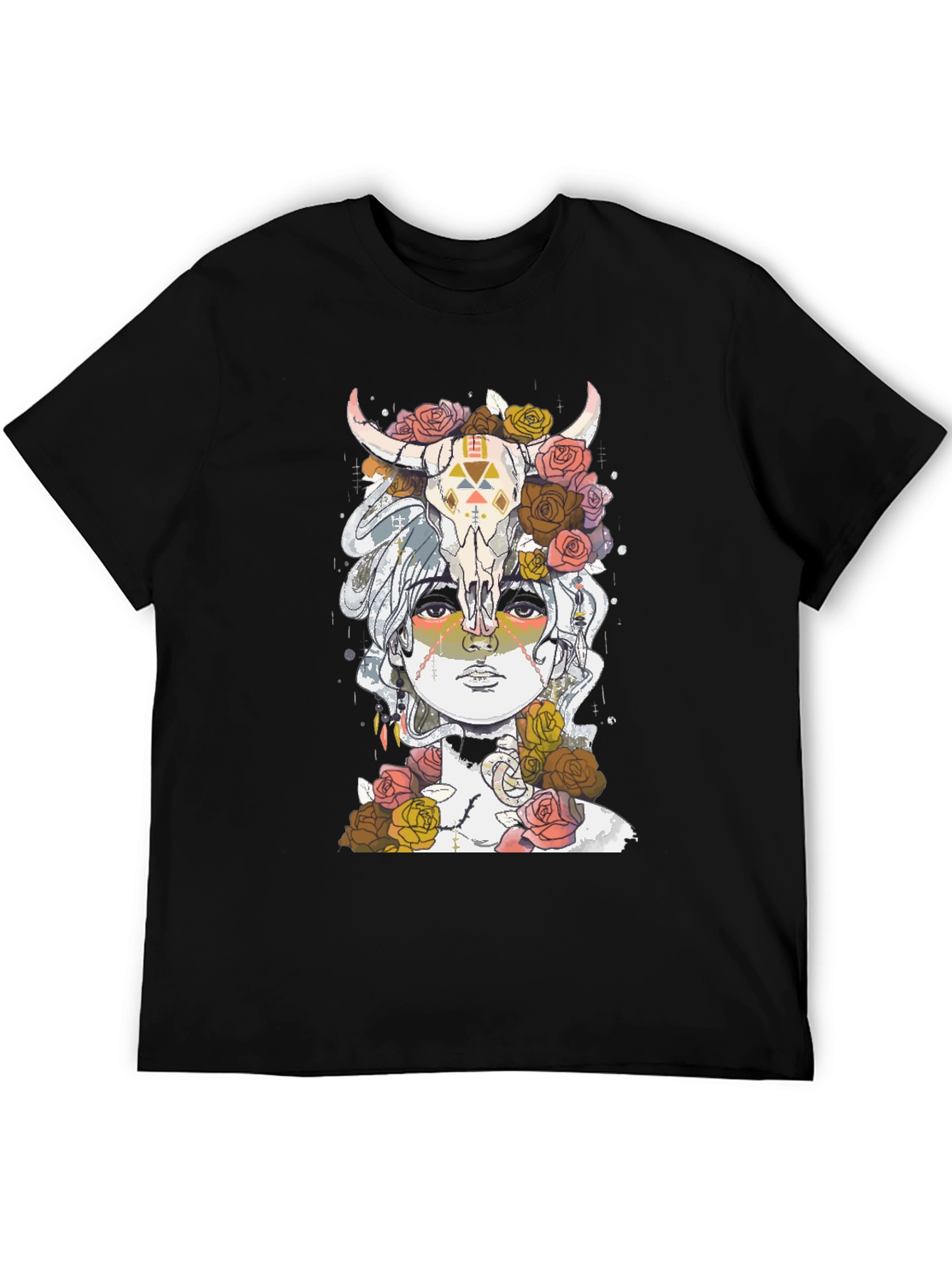 Skull & Floral T-Shirt - Artistic Graphic Tee