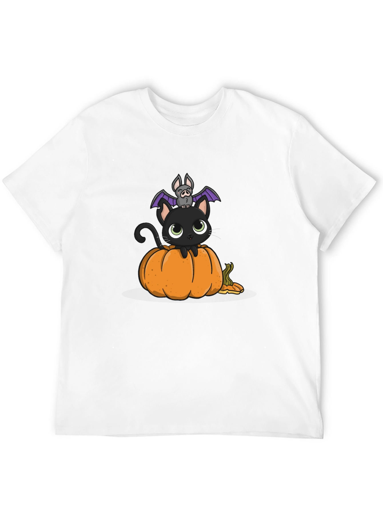 Halloween Cat & Bat on Pumpkin T-Shirt