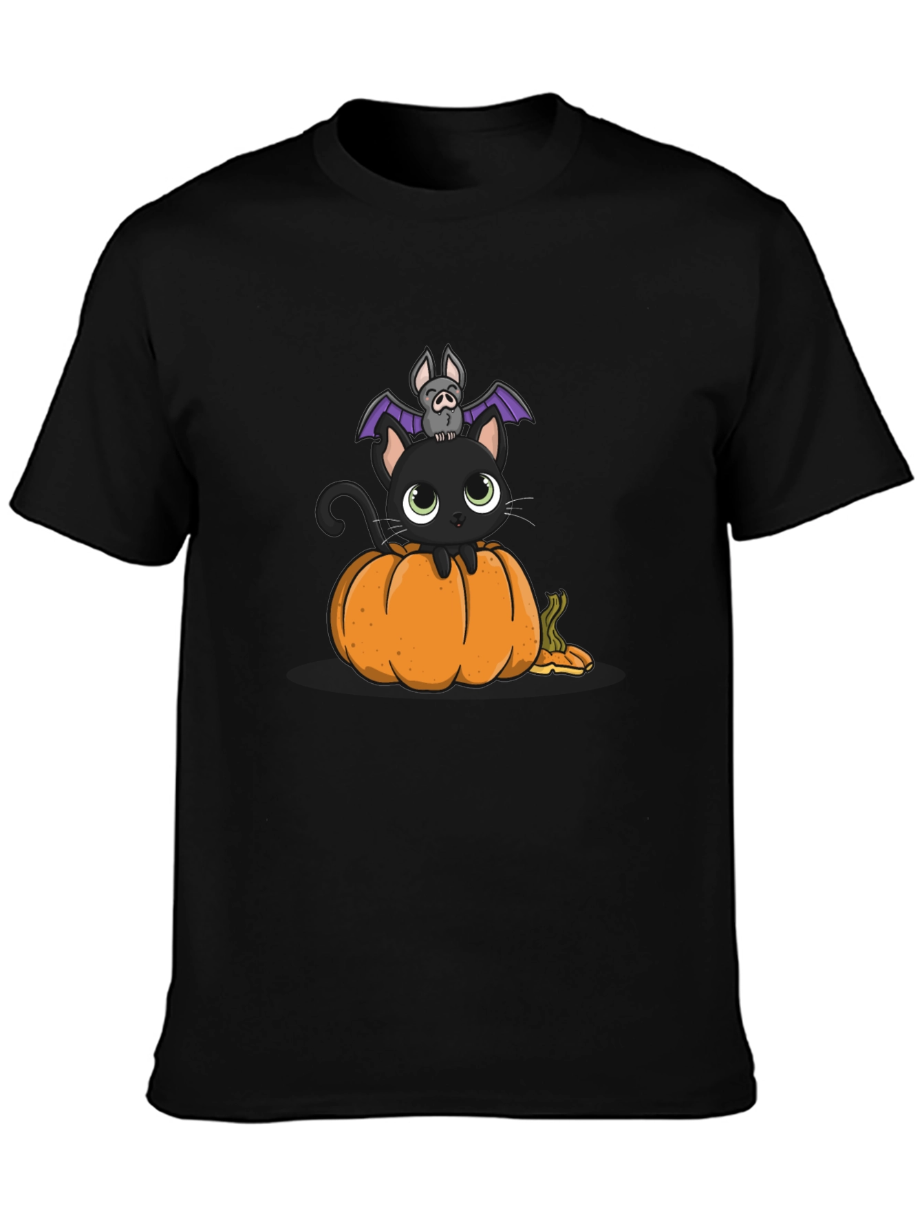 Halloween Cat & Bat on Pumpkin T-Shirt