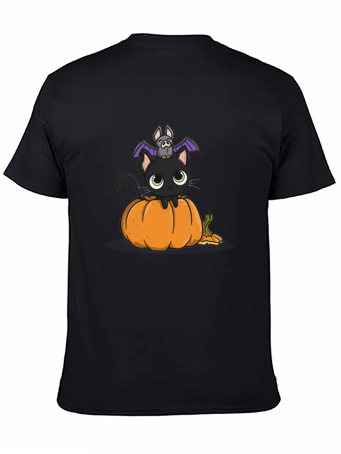 Halloween Cat & Bat on Pumpkin T-Shirt