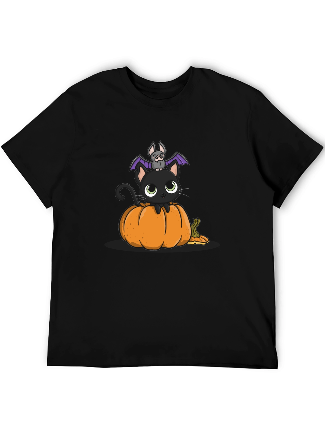 Halloween Cat & Bat on Pumpkin T-Shirt