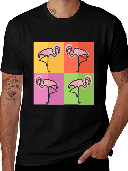 Funky Flamingo Pop Art Black T-Shirt