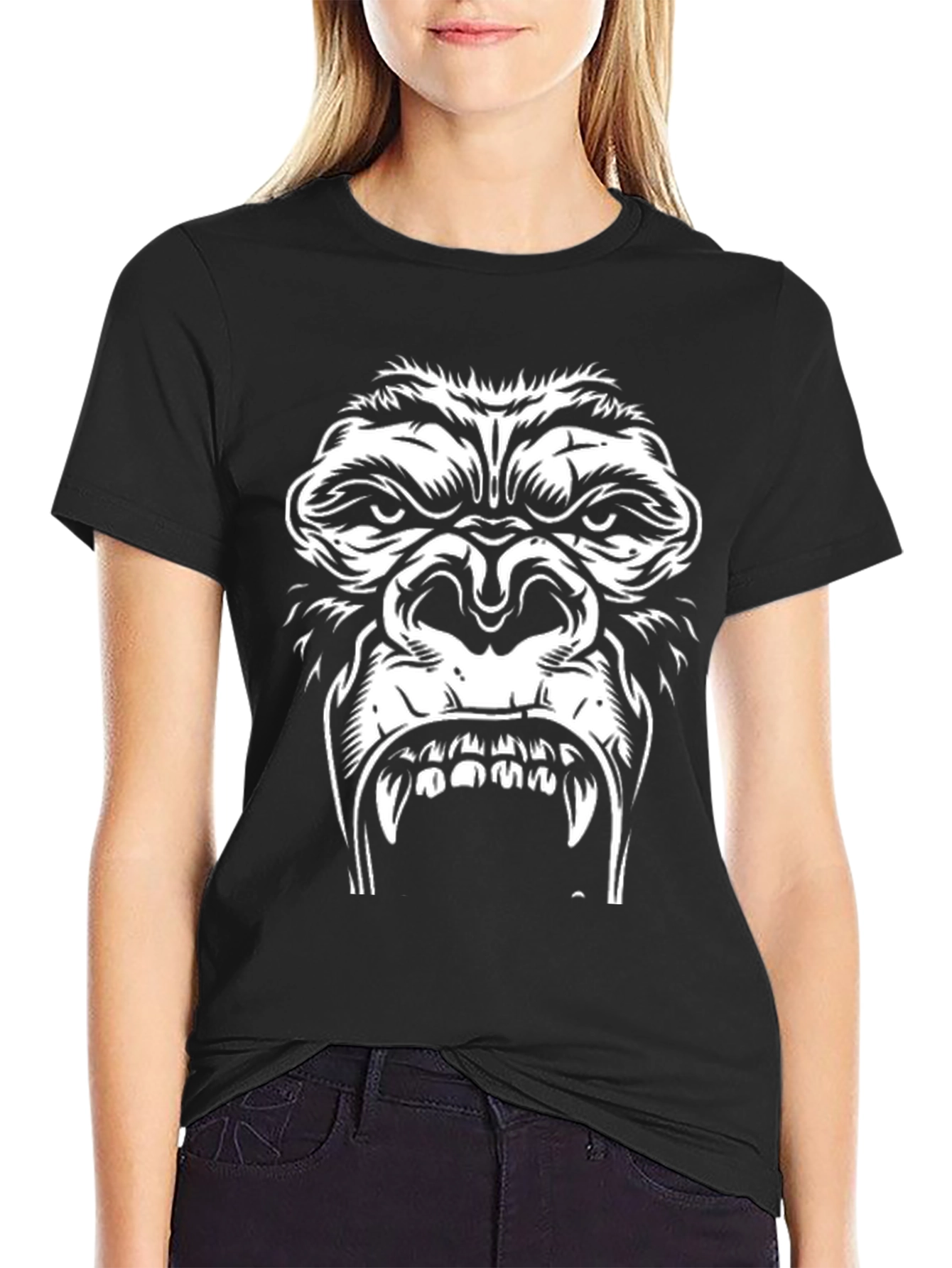 Angry Gorilla Graphic Tee - Black Cotton T-Shirt