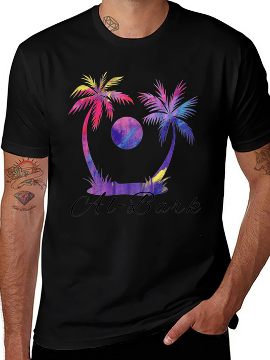 Al-Bark Tropical Palm Tree Graphic Black T-Shirt