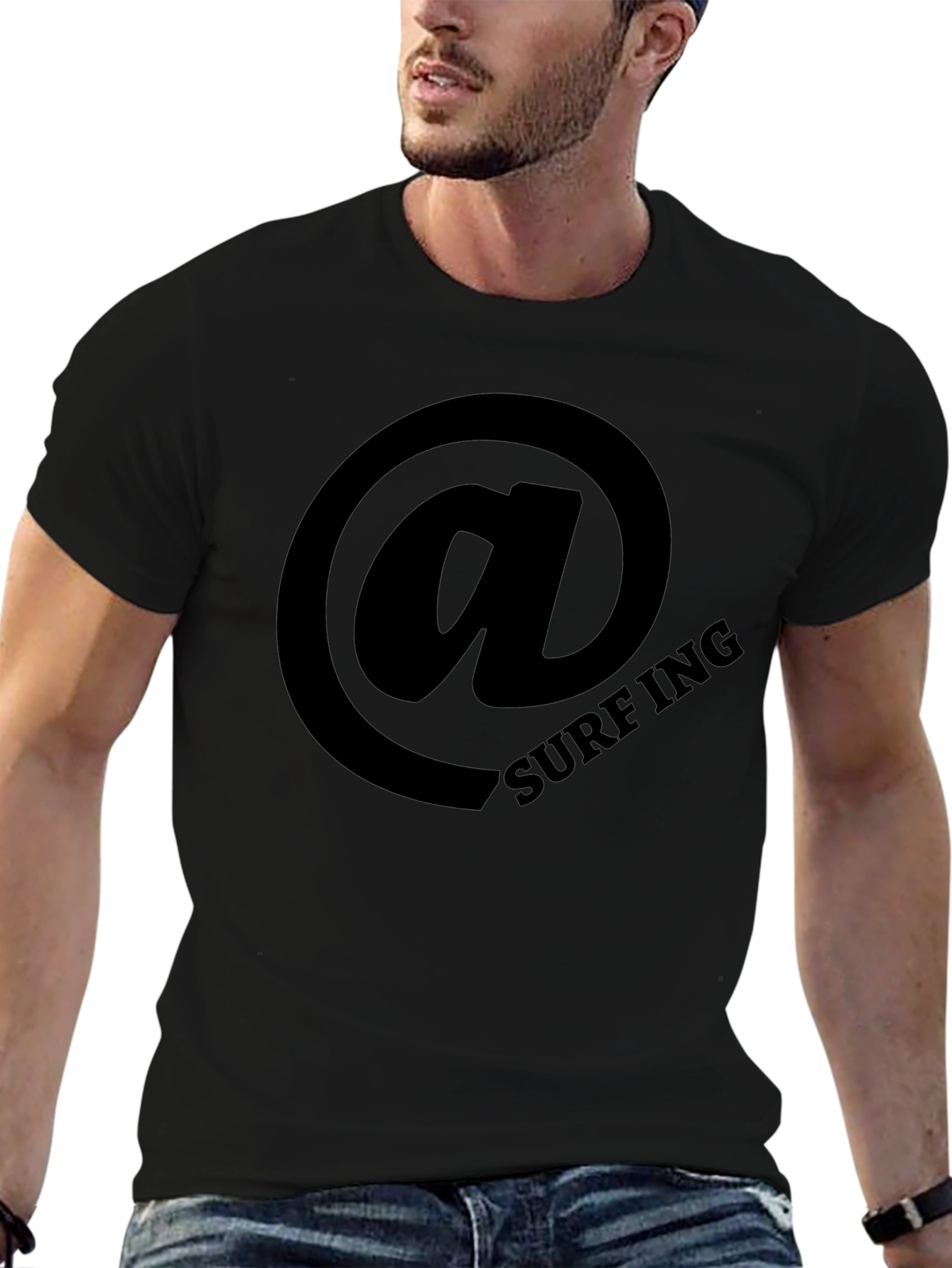 Surfing Email Graphic Tee - Black Cotton T-Shirt