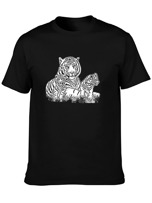 Tiger Family Graphic Print Tee - Black