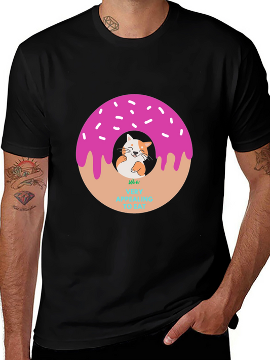 Cute Cat in Donut T-Shirt - Whimsical Graphic Tee