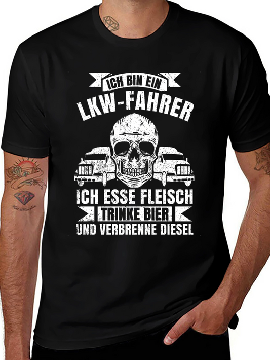 Trucker Skull Graphic Tee - Eat Meat Burn Diesel T-Shirt