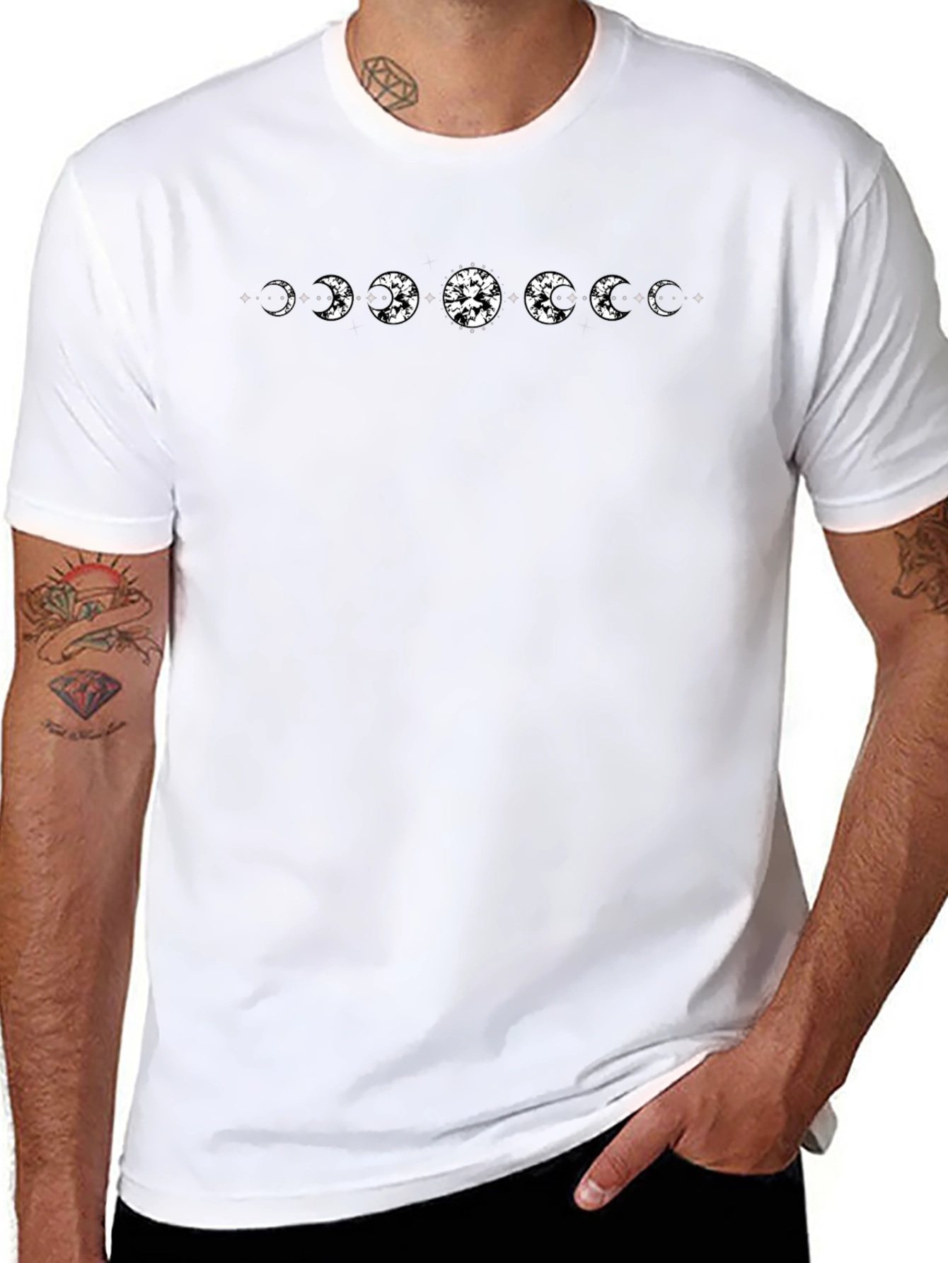 Moon Phases Graphic Tee - Black Cotton T-Shirt
