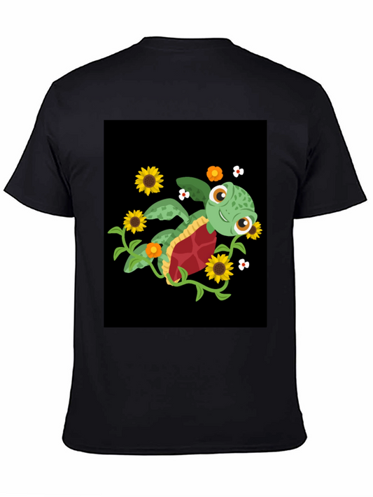 Cute Turtle & Sunflower Graphic T-Shirt