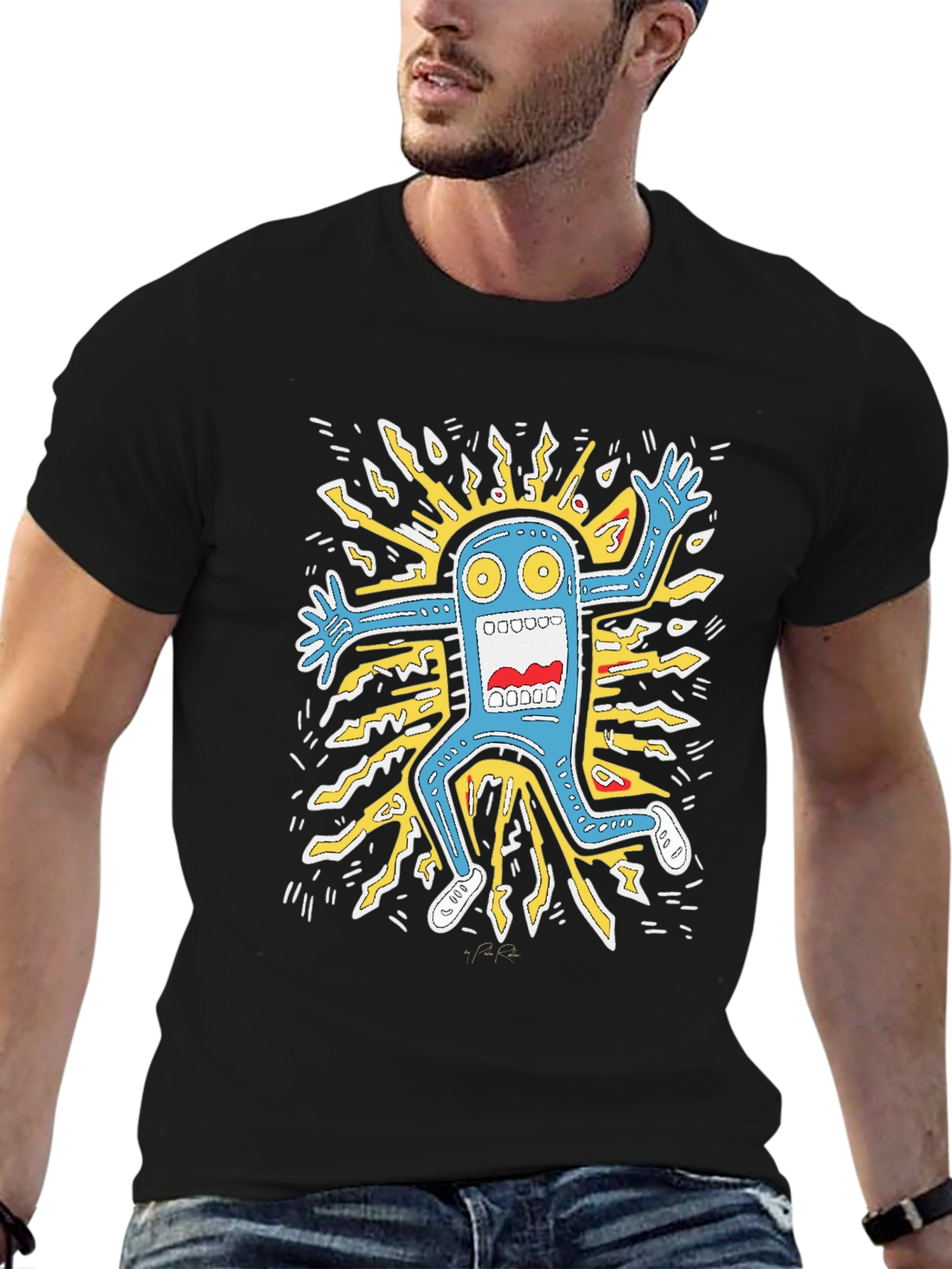 Monster Graphic Tee - Bold Black Cotton T-Shirt