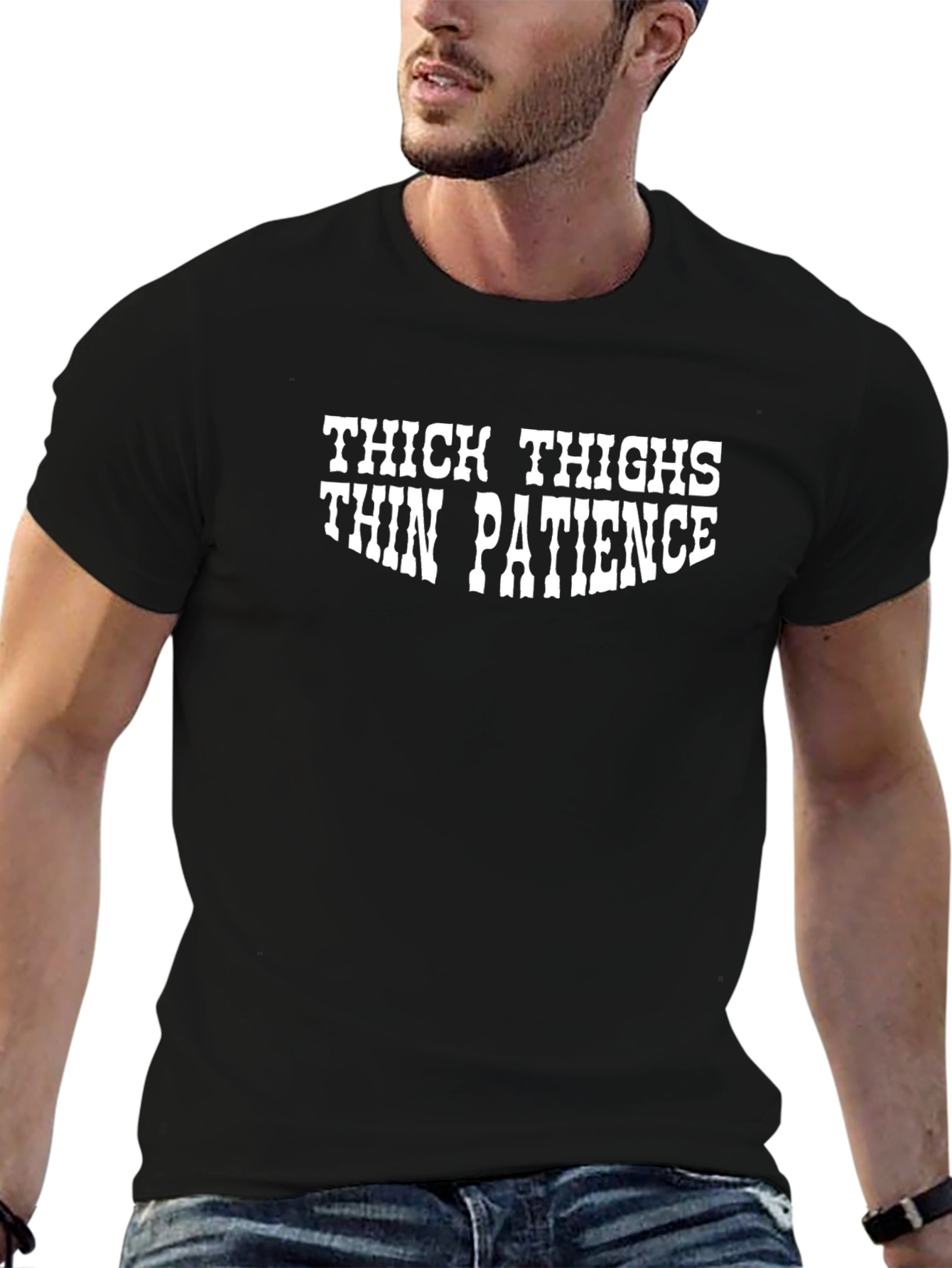 Thick Thighs Thin Patience Black Graphic T-Shirt