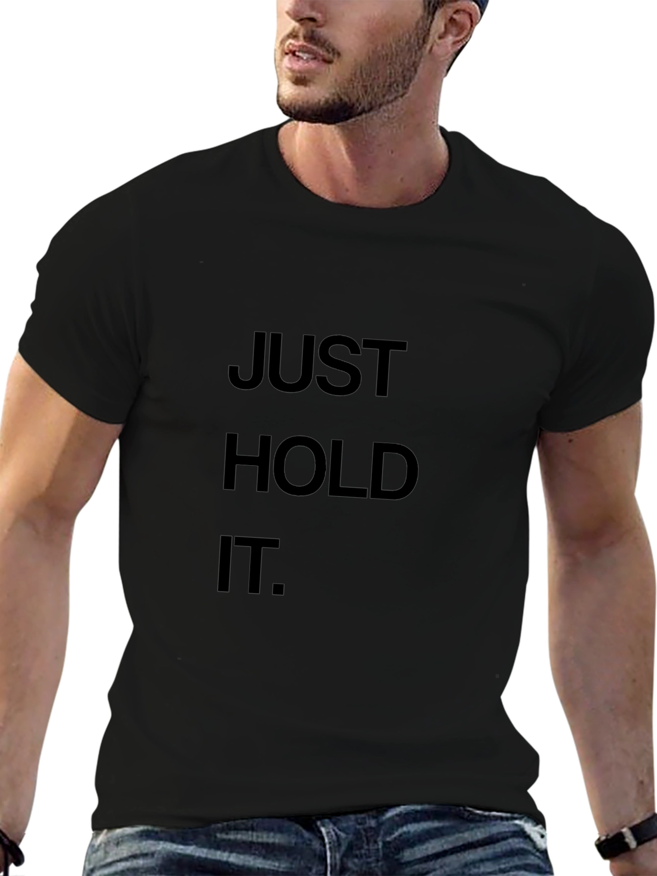 Just Hold It Graphic Tee - Black Cotton T-Shirt