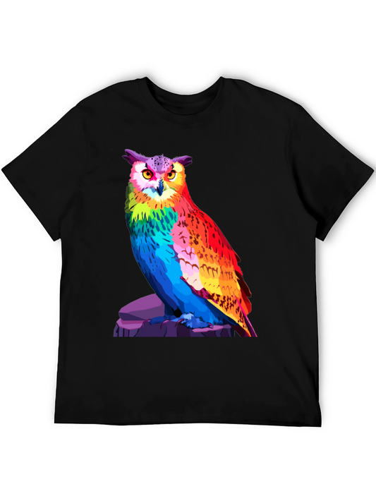 Rainbow Owl Graphic Tee - Vivid Bird Print T-Shirt