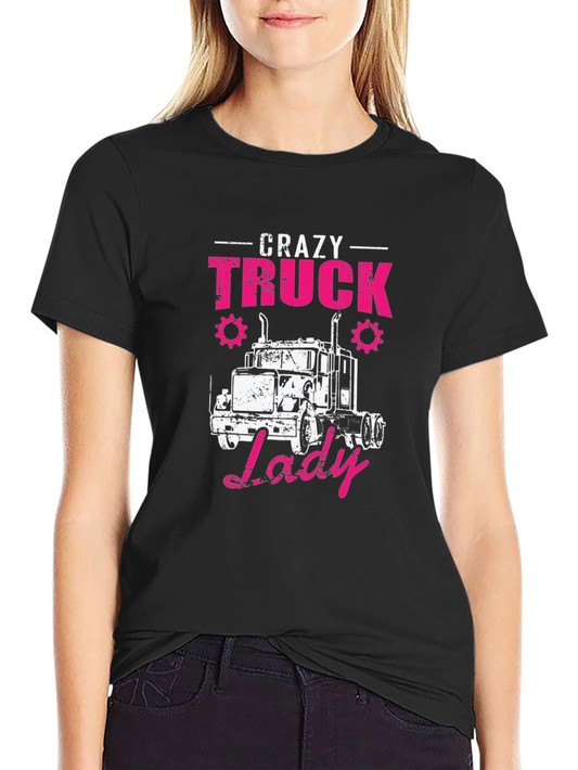 Crazy Truck Lady Black Graphic Tee