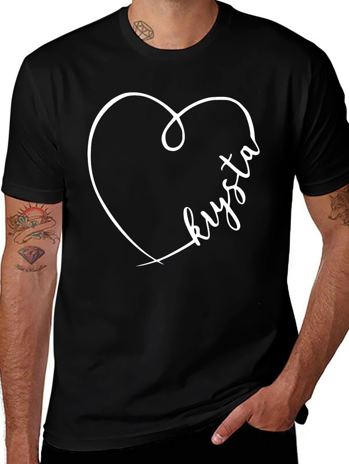 Custom Name Heart Graphic T-Shirt - Black