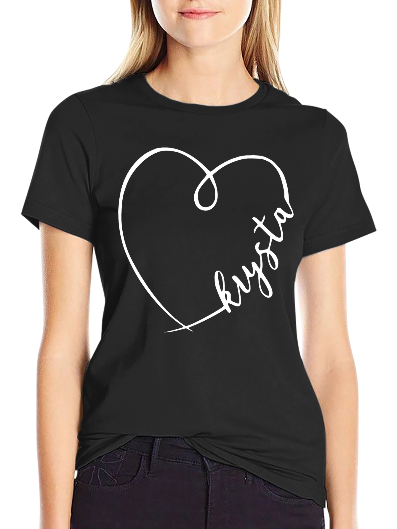 Custom Name Heart Graphic T-Shirt - Black