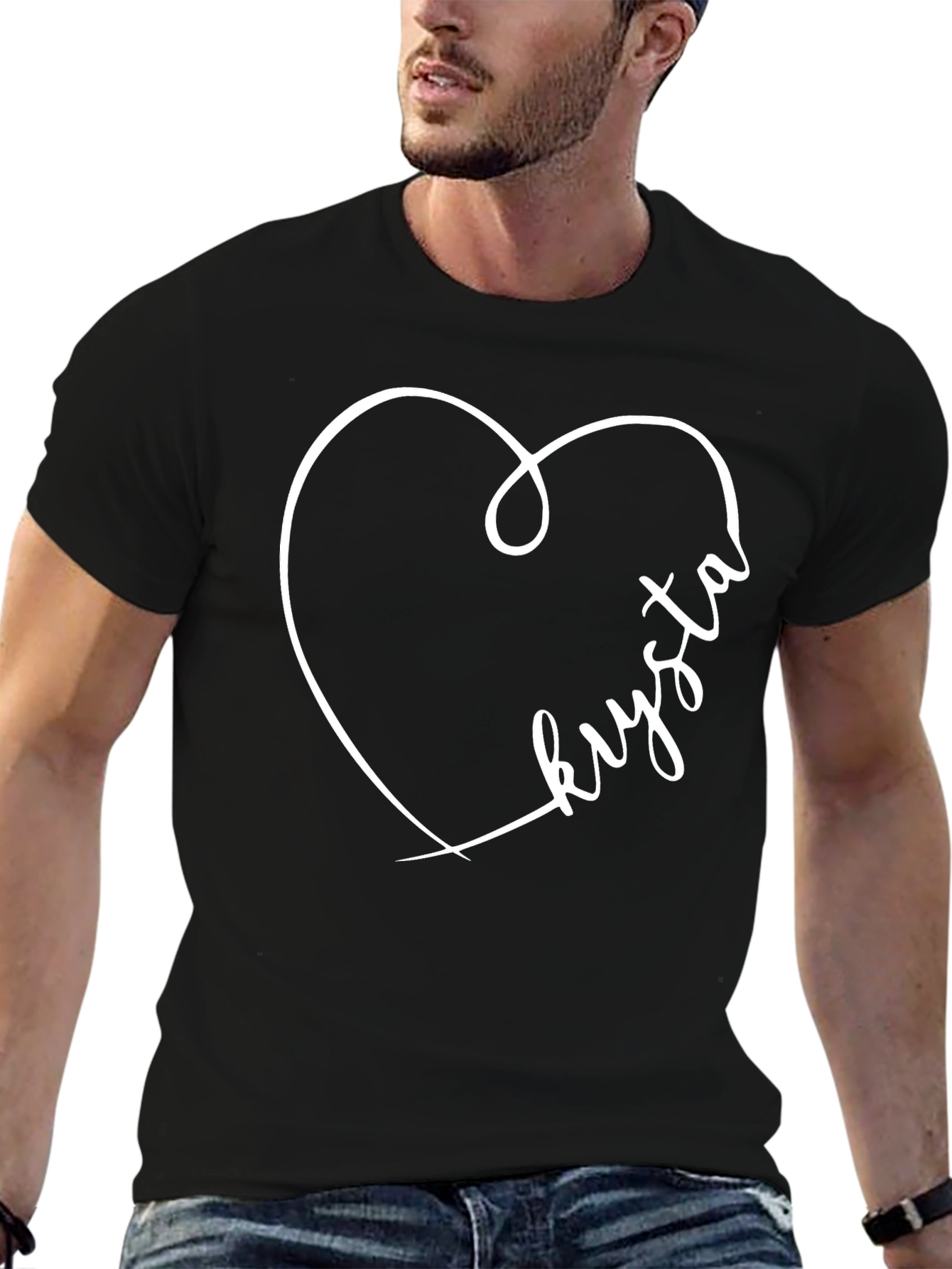 Custom Name Heart Graphic T-Shirt - Black