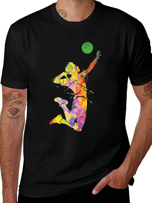 Volleyball Player Graphic Tee - Black Cotton Blend