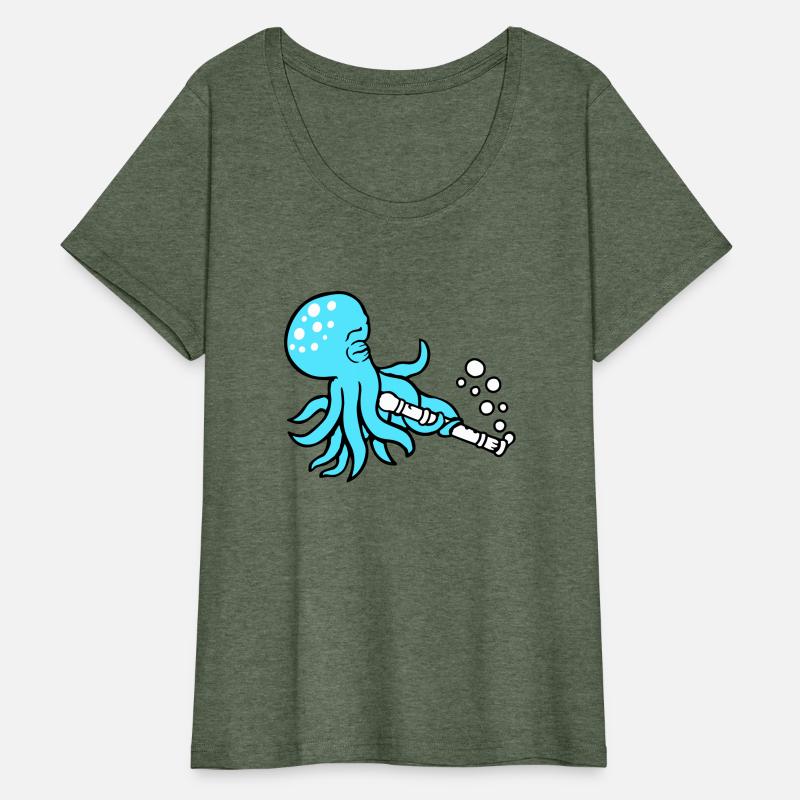 Octopus flute playing music bubbles under water