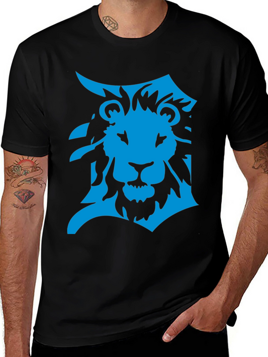 Detroit Lion Graphic T-Shirt - Bold Blue on Black