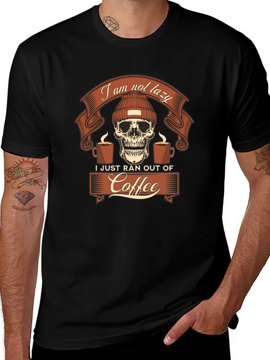 Funny Coffee Skull Graphic Tee - I Am Not Lazy T-Shirt