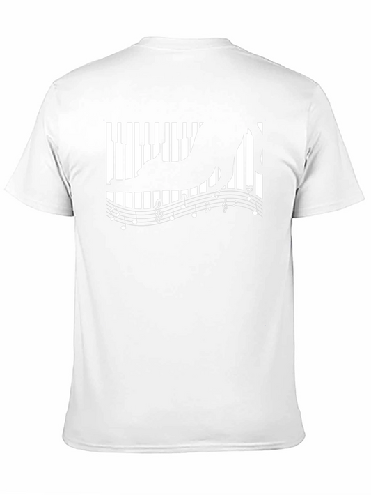 Cat on Piano Keys Graphic Tee - Black Cotton Shirt