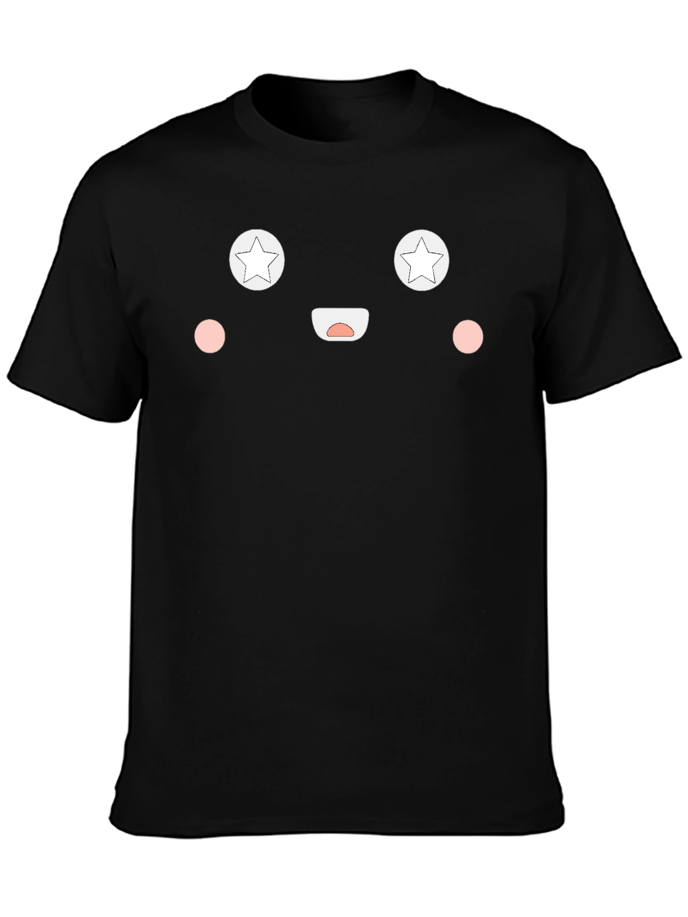 Fun Face Black T-Shirt - Star Eyes Cute Smile