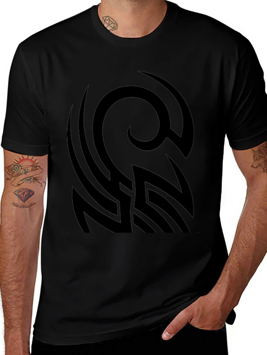 Black Graphic Tee - Abstract Tribal Design