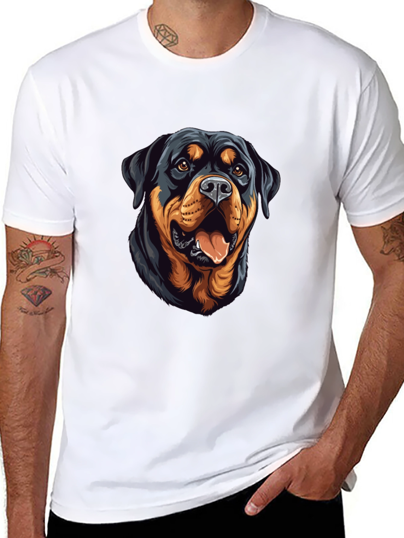 Rottweiler Dog Graphic Print Black T-Shirt